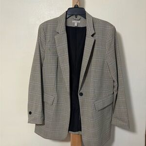 H&M Plaid Single-Button Blazer in Tan and Black